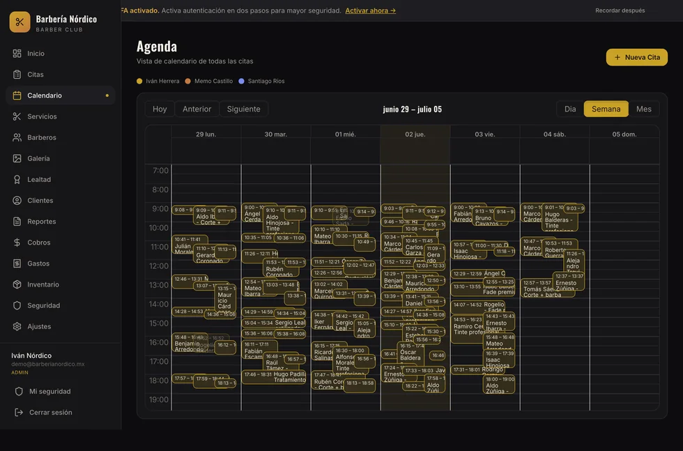 Agenda del panel de administración
